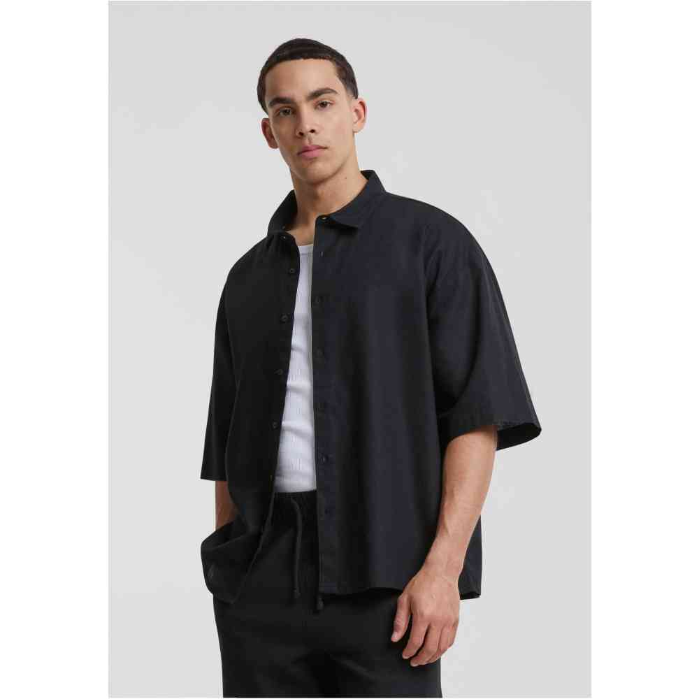 Urban Classics - Boxy Cotton Linen Bluse - Schwarz